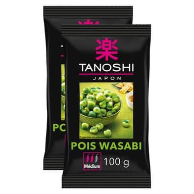 Tanoshi - Japon Pois wasabi médium crackers japonais, Lot de 2x100g