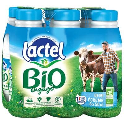 Lactel Lait Bio demi-écrémé 1,5% mg, 6x50cl