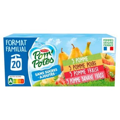 Pom Potes Compotes Gourdes Multivariétés Format Familial, 20 gourdes de 90g
