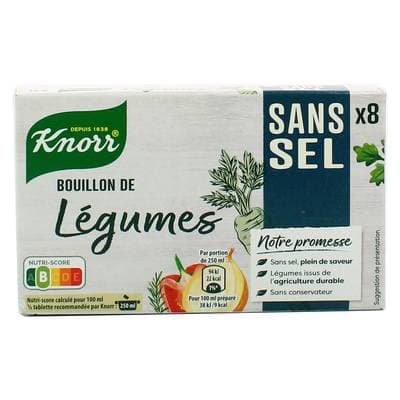 Knorr Bouillon Cube de Légume Sans Sel - 8 Cubes, 8x9g