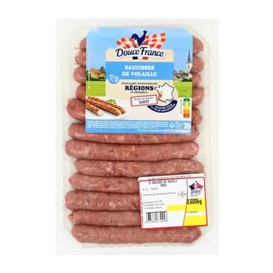 Douce France Saucisses de Volaille Nature, 12 saucisses - 600g