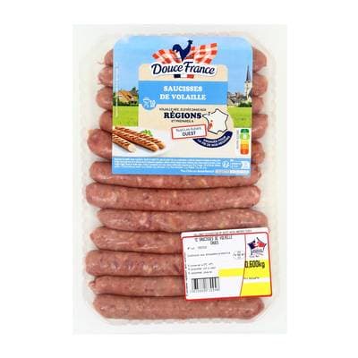 Douce France Saucisses de Volaille Nature, 12 saucisses - 600g