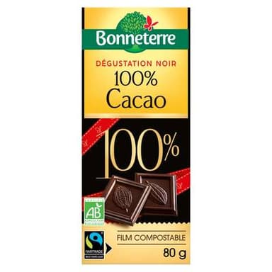 Bonneterre Chocolat noir bio 100% cacao, 80g