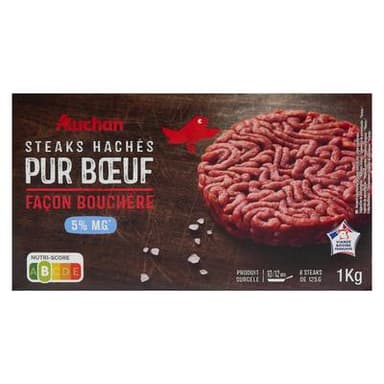 Auchan Steak haché pur boeuf façon bouchère 5%mg, 8x125g