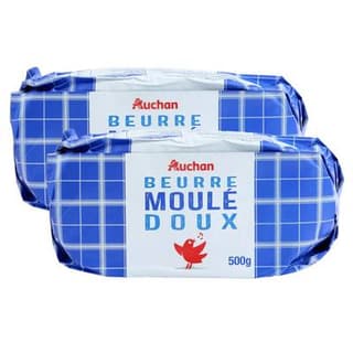 Auchan Beurre moulé doux, Lot de 2x500g