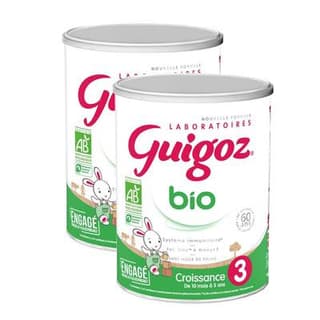 Guigoz Lait de Croissance Bio 3ème âge en Poudre Bébé Dès 10 mois, Lot de 2x800g