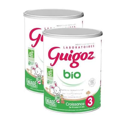 Guigoz Lait de Croissance Bio 3ème âge en Poudre Bébé Dès 10 mois, Lot de 2x800g