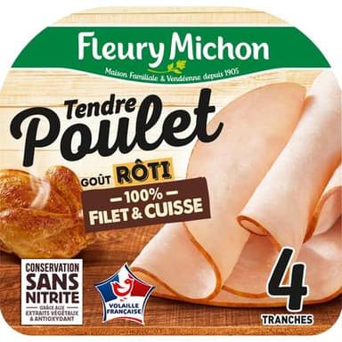 Fleury Michon Tendre Poulet Goût Rôti, 4 tranches - 130g