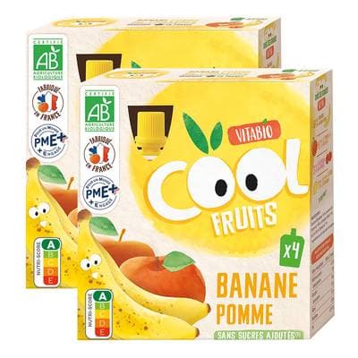 Vitabio - Cool Fruits Gourdes Banane, Pomme, Acerola BIO - Purée de Fruits, Lot de 2 - 4x90g