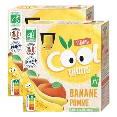 Vitabio - Cool Fruits Banane, Pomme, Bio - Purée de Fruits en gourde, Lot de 2 - 4x90g