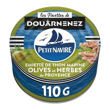 Petit Navire Émietté de thon mariné aux olives et herbes de Provence, 110g