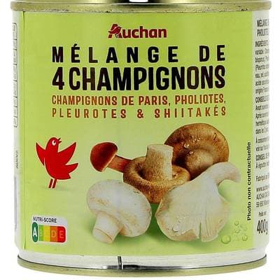 Auchan Mélange 4 Champignons- Champingons de Paris, pholiotes, pleurotes et shitakés, 230g