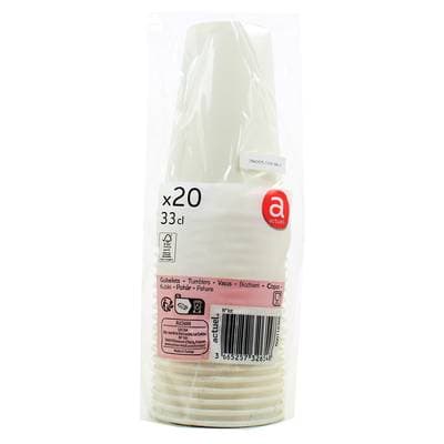 ACTUEL Gobelet carton 33cl blanc, 20 gobelets