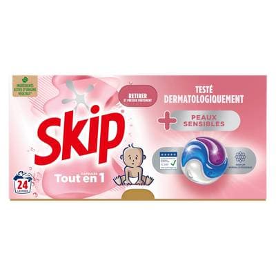 Skip Lessive capsules Tout En 1 Peaux Sensibles, 36 capsules