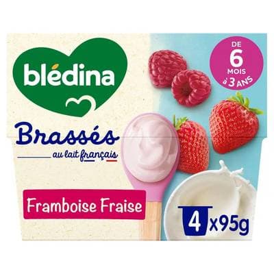 Blédina - Les Brassés Dessert Lacté Fraise Framboise Coupelle Bébé dès 6 mois, 4x95g