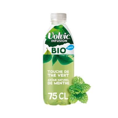 Volvic Eau plate infusée thé vert menthe bio, 75cl