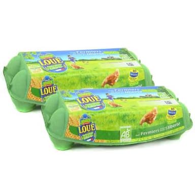 Loué Oeufs bio fermier calibre moyen, Lot de 2x10 oeufs