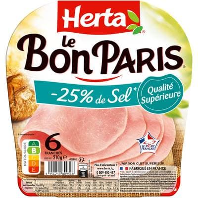 Herta Jambon Le Bon Paris Taux de Sel Réduit, 6 tranches - 210g