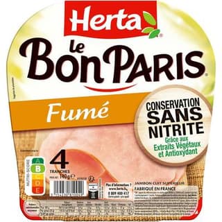 Herta Jambon Fumé Le Bon Paris Conservation Sans Nitrite, 4 tranches - 140g
