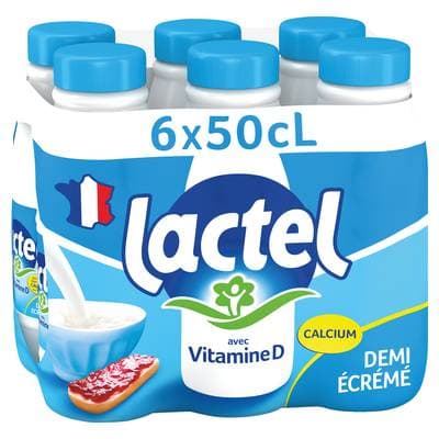 Lactel Lait demi-écrémé 1,5% mg vitamine D, 6x50cl