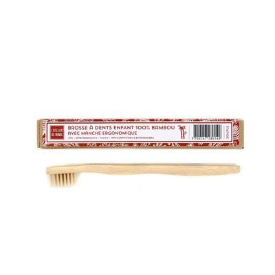 L'Atelier Du Monde Brosse à dent Enfant bambou manche ergonomique, 1 brosse à dents