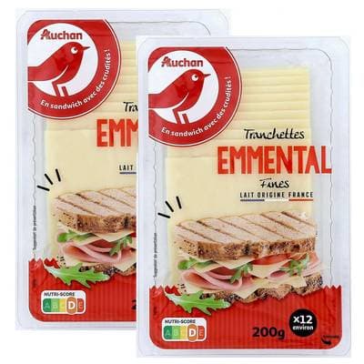 Auchan Emmental en tranche, Lot de 2x200g