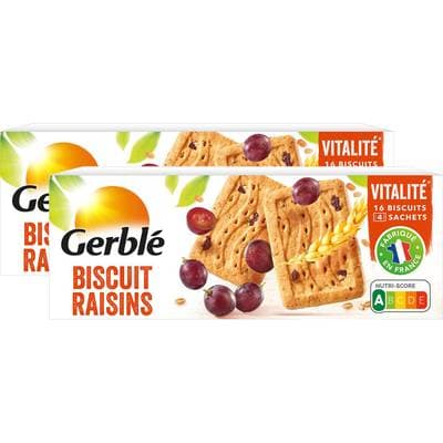 Gerblé Vitalité 16 Biscuits Raisins -43% de sucres en moins, Lot de 2x270g