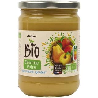 Auchan BIO Purée de pomme poire sans sucres ajoutés en bocal Bio, 580g