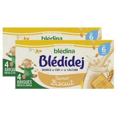 Blédina - Blédi'dej Céréales Lactées Saveur Biscuit Brique Bébé Dès 6 mois, Lot de 2 - 4x25cl