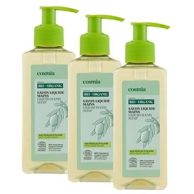 COSMIA BIO Savon liquide mains aux feuilles d'Olivier, Lot de 3x300ml
