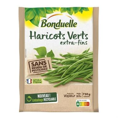 Bonduelle Haricots Verts Extra fin sans résidu de pesticides précuit vapeur, 750g