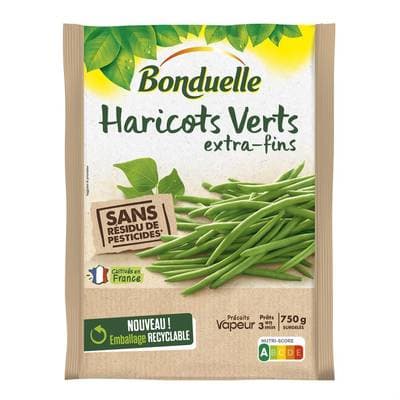 Bonduelle Haricots Verts Extra fin sans résidu de pesticides précuit vapeur, 750g