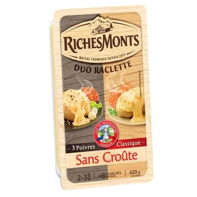 Richesmonts Raclette Duo 3 Poivres & Nature Sans Croute, 420g