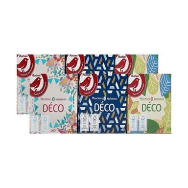 Auchan Boîte de mouchoirs blanc à décor aléatoire 3 épaisseurs, Lot de 3x60 mouchoirs