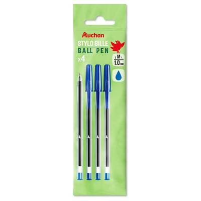 Auchan Stylos bille bleus pointe moyenne 1 mm, 4 stylos