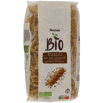 Auchan BIO Pâtes Fusilli intégrale au blé complet bio, 500g