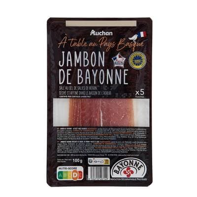 Auchan Terroir Jambon de Bayonne IGP, 5 tranches - 100g