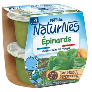 Nestlé - Naturnes Epinards Bol Bébé Dès 4 mois, 2x130g