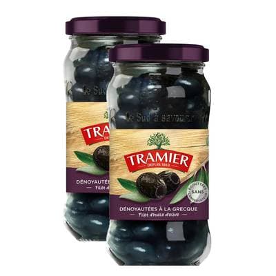 Tramier Olives dénoyautées à la Grecque et huile d'olive vierge en bocal, Lot de 2x220g
