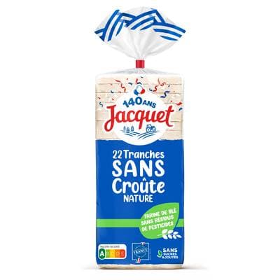 Jacquet Pain de Mie Nature Sans Croûte, Sans Sucres Ajoutés, 475g