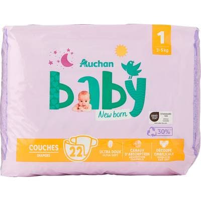 Auchan Baby Couches nouveau né taille 1 (2-5 kg), 22 couches