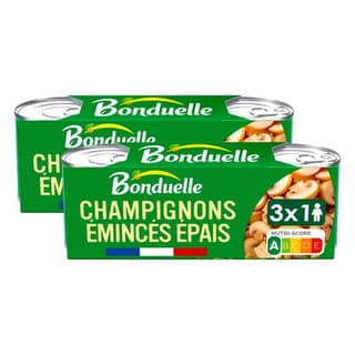 Bonduelle Champignons Emincés Epais sans sulfite et sans additif en conserve, Lot de 2x3x115g