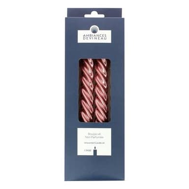 Ambiances Devineau Bougies flambeaux torsadées bois de rose en boite carton, 4 bougies
