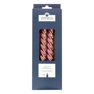Ambiances Devineau Bougies flambeaux torsadées bois de rose en boite carton, 4 bougies
