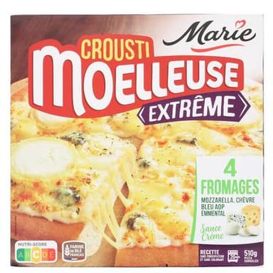 Marie Pizza 4 fromages Crousti'Moelleuse Extrême Mozzarella, Fromage de chèvre, Bleu, Emmental & crème, 510g