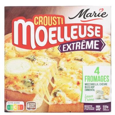 Marie Pizza 4 fromages Crousti'Moelleuse Extrême Mozzarella, Fromage de chèvre, Bleu, Emmental & crème, 510g