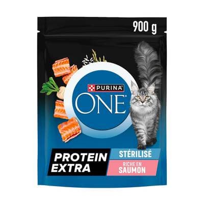 Purina - One Croquettes saumon Protein extra pour chat adulte stérilisé, 900g