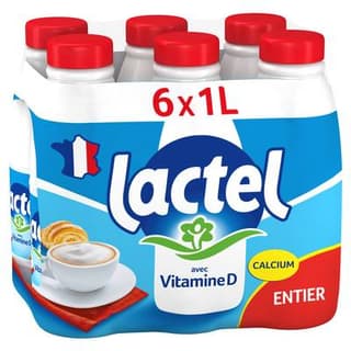 Lactel Lait entier 3,6% mg vitamine D, 6x1l