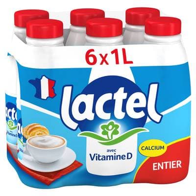 Lactel Lait entier 3,6% mg vitamine D, 6x1l