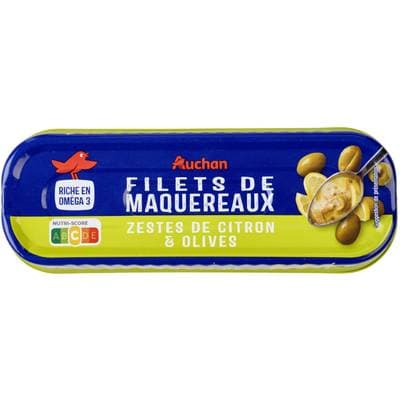 Auchan Filets de maquereaux au citron et aux olives, 97g